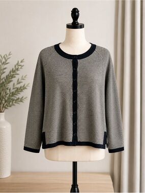 ST. JOHN Sport Wool Racing Stripe Cardigan